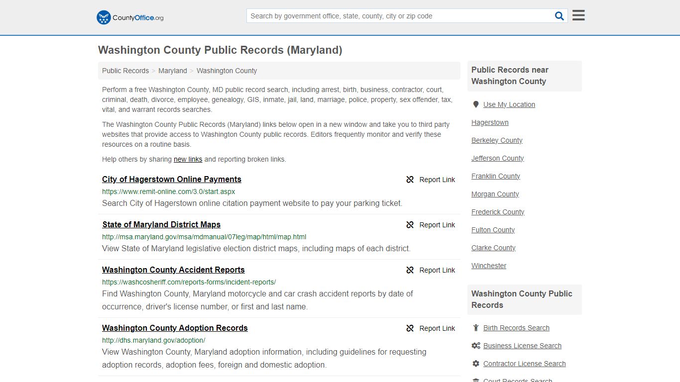 Washington County Public Records (Maryland) - County Office